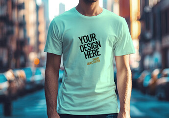 Mock up of a men wearing a white Tshirt 