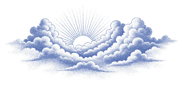 Abstract stipple dotwork illustration of clouds with gradation effect