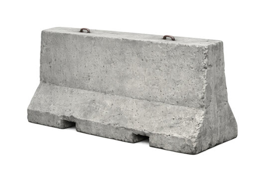 Concrete jersey barrier block providing road safety and traffic control, isolating construction zones with transparent background