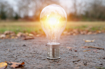 Renewable solar energy, protect nature and planet earth day, environment and ecology, light bulb, sustainable technology, earth day and hour