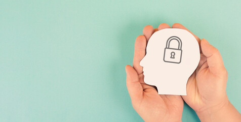 Internet user connected, padlock, cyberspace security, protection of privacy and personal data, lockout from computer cloud, safety concept