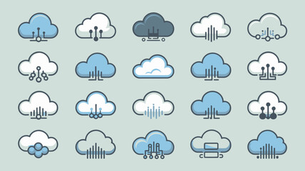 Obraz premium A collection of fifteen weather icons depicting various cloud formations with rain and snow arranged in a grid pattern high quality professional detailed modern elegant stylish