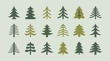 Obraz premium A collection of stylized evergreen trees in varying shades of green arranged in a grid like pattern against a pale background high quality professional detailed modern