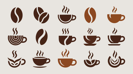 Obraz premium A collection of stylized coffee beans and steaming cups presented in various shapes and sizes creating a warm beverage theme high quality professional detailed modern elegant