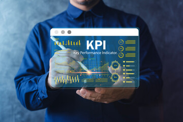 KPI Dashboard Analytics on Virtual Screen for Business Performance Measurement