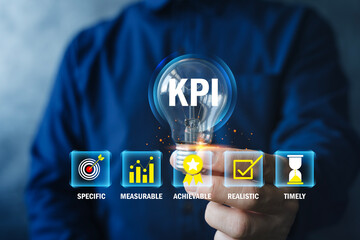 KPI SMART Goals Concept with Lightbulb for Business Performance Measurement