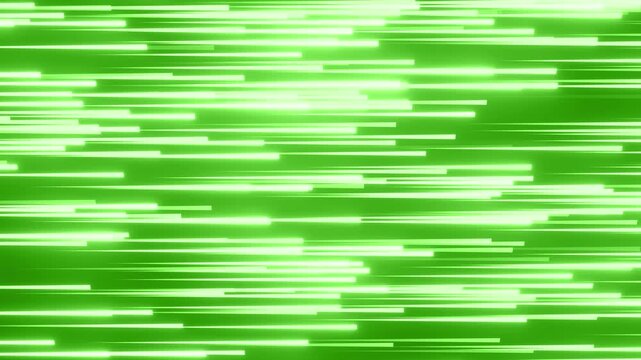 左から右に真っ直ぐ流れる緑の光の線の背景動画素材。スピード感のある4Kアニメーション。一面に広がって走る光線の派手な演出のエフェクト。ゲームや映像作品の演出に適した2DFX