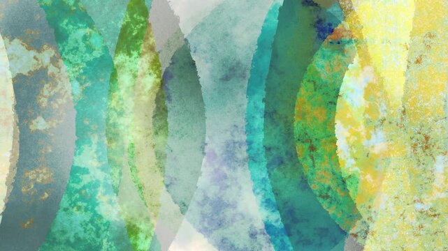 Grunge retro mid-century abstract textured screen print style background loop. Layered shapes with texture effects.