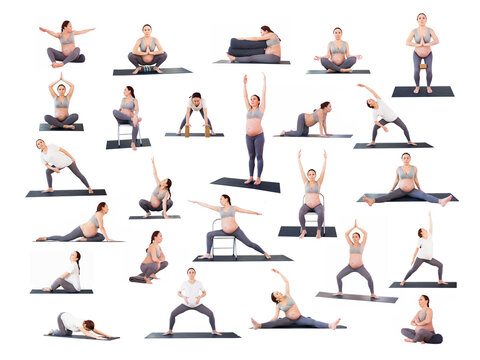 pregnant woman is engaged in yoga. Butterfly Pose or Baddha Konasana