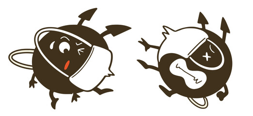 マスクにやっつけられているウイルスのイラストレーションセット。 © Tabata Art Studio