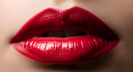Fototapeta premium Womans Lips with Red Lipstick Closeup.