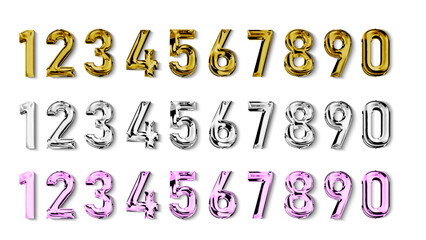 Glossy holographic chrome gold,silver,pink finish 3D numbers
