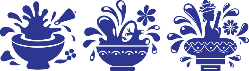 Songkran Festival Traditional Symbols Sets Vector Illustration