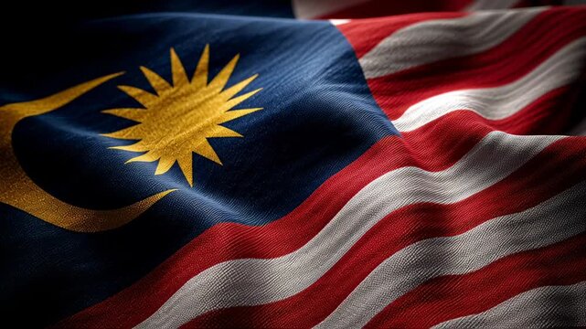 Malaysia flag displaying its vibrant red and white stripes, blue canton, and golden crescent moon and star, representing unity, heritage, and the patriotic spirit of the nation