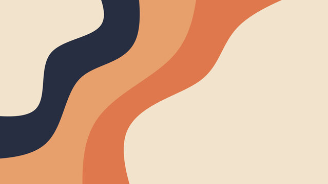 Abstract retro 70s wavy background. Groovy navy blue and orange liquid pattern vector illustration. Modern diagonal fluid curve wallpaper.