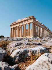 Obraz premium Ancient Parthenon temple blue sky in