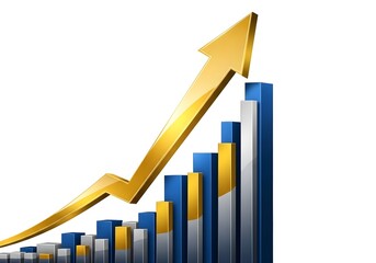 Golden Arrow Indicating Upward Trend on a Bar Graph, Symbolizing Business Growth and Success