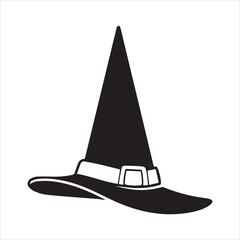 Fototapeta premium Create a wizard hat symbol with mystical aura, black and white vector icon, minimalist fantasy style.
