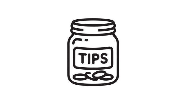 Tip Jar with Coins in Simple Line Art Style on White Background with Monochrome Color Scheme for Financial Illustration