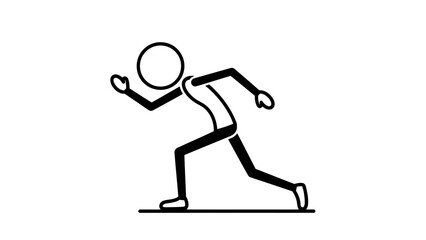 Simple black and white stick figure running with a ball.