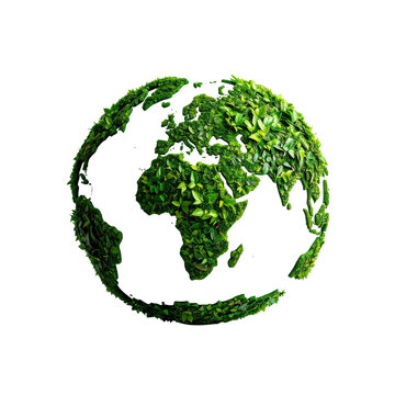 Green Earth Globe Made of Leaves on White Background.