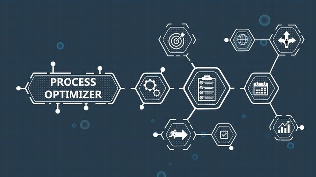 Process Optimizer Business Concept with Infographic on Dark Blue Background business process optimization