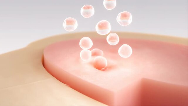 3D skin hydration animation showing moisture molecules absorbing and rejuvenating skin layers