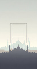 Naklejka premium Islamic city skyline silhouette with mosque minarets and domes.