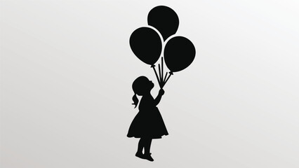 Silhouette of a little girl holding balloons vector illustration