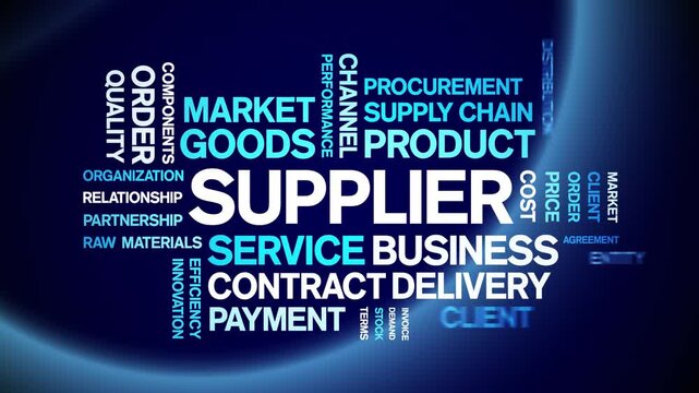 Supplier animated word cloud-text design animation tag kinetic typography seamless loop.