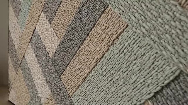 Close-up of textured woven wall covering with a herringbone pattern in muted earth tones a modern and organic design element for interior spaces