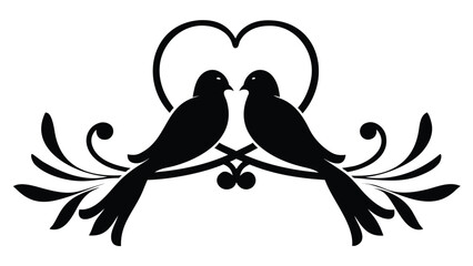 Vector illustration of two birds on a branch with heart