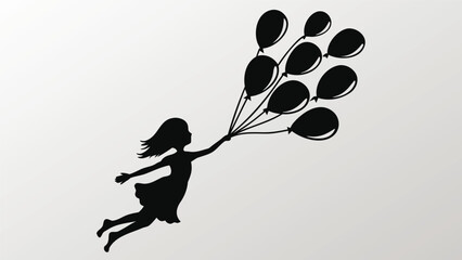 Vector silhouette of girl flying with balloons