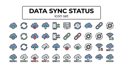 Data Synchronization Status Cloud Sync Upload Transfer Real-Time Connectivity Health Data Medical Technology Vector Icon Set - Sync Status