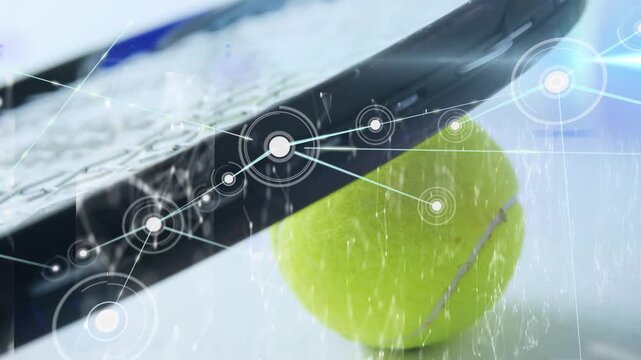 Animation of network of connections over tennis ball and racket