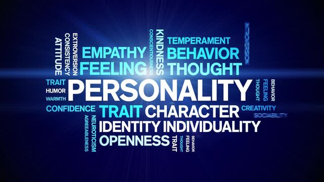 Personality animated word cloud-text design animation tag kinetic typography seamless loop.