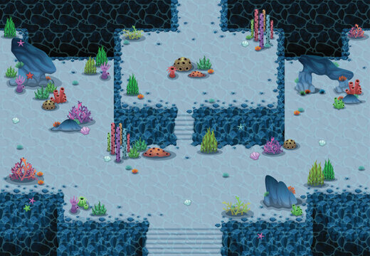 Underwater sea top down game tile set