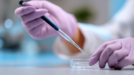Scientist using pipette in laboratory while handling petri dish  