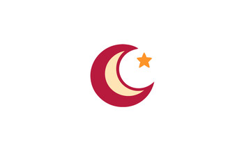 Obraz premium Symbol of a crescent moon and a star with a simple design on a white background, used often in various cultures and religions for representation and logos