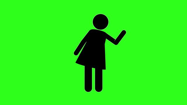 Black Female Pictogram Waving and Tilting on a Green Screen Background
