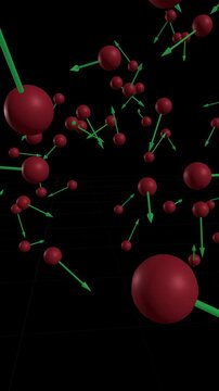 Kinetic Particle Simulation with Red Spheres and Green Vector Arrows