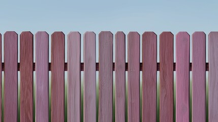 Wooden fence panels in shades of pink against blue sky  