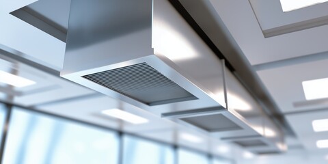 Obraz premium Modern air conditioning unit hanging from ceiling in bright office 