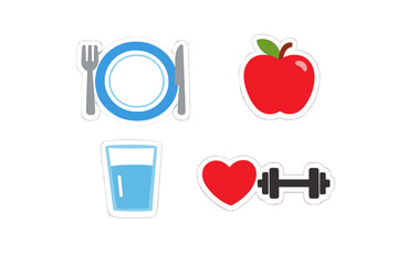 Fototapeta premium Healthy food choices and exercise symbols for wellness and fitness plans during a daily routine