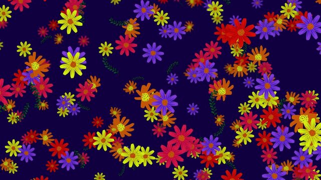 Colorful Cascading Floral Pattern Animation with Yellow Purple and Red Flowers