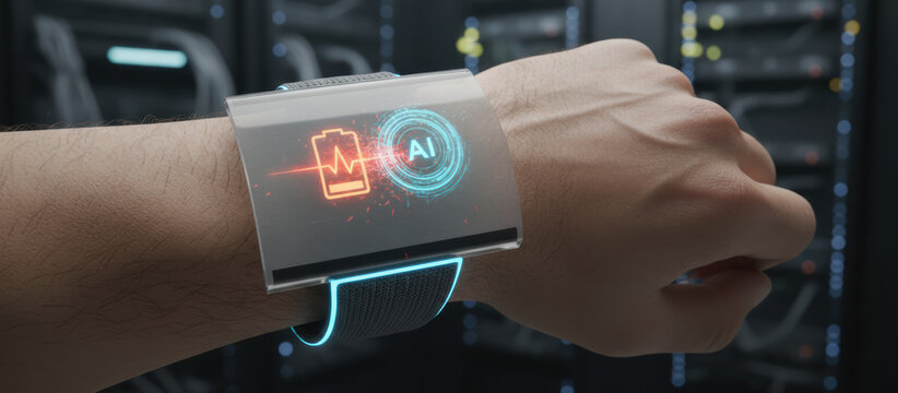 Smart wearable tracks ai energy crunch in futuristic server room context