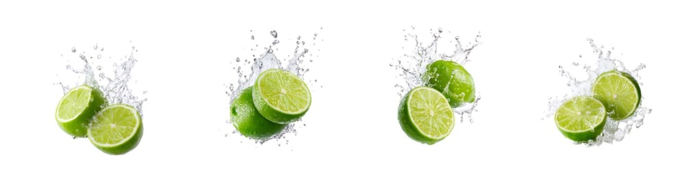Set of lime splash isolated on transparent background