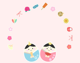 ひなまつり素材　お雛様とお内裏様とひな飾りのフレーム枠