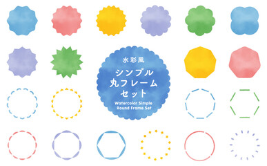 水彩風　シンプル丸　フレームセット（ベクター素材）	