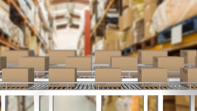 Animation of statistics processing over conveyor belts with boxes